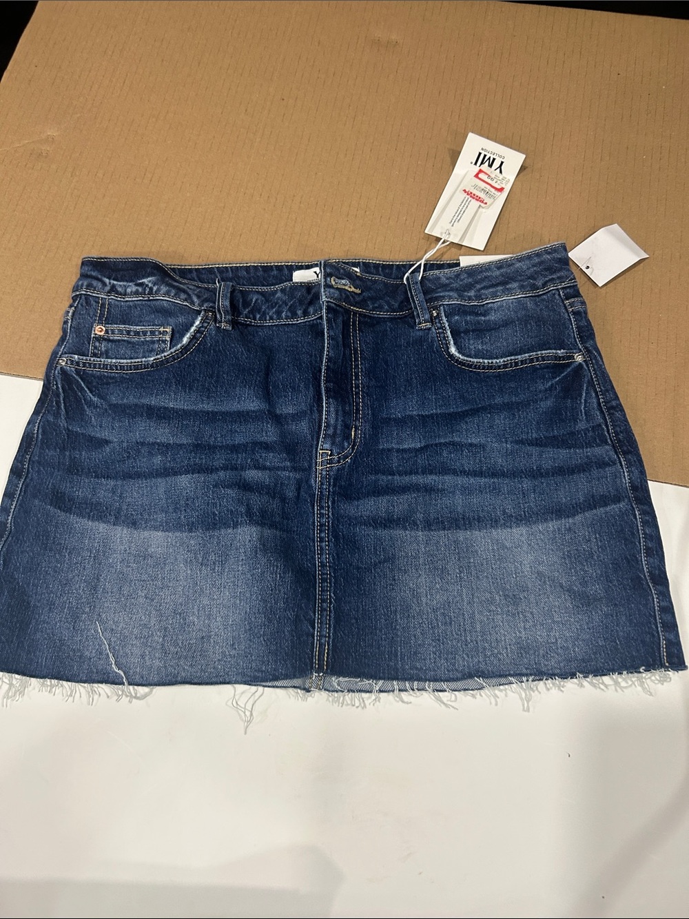 YMI Dark Blue Denim Mini Skirt with Raw Hem